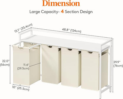 Lifewit Laundry Hamper 4 Section, 168L Pull out Laundry Clothes Basket Organizer - Image 3