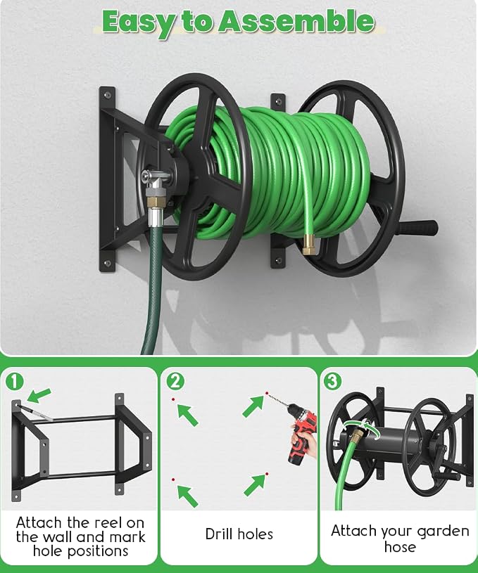 Garden Hose Reel Wall Mounted, Heavy-Duty Water Hose Holder Winder - Image 7