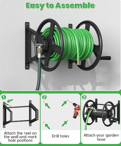 Garden Hose Reel Wall Mounted, Heavy-Duty Water Hose Holder Winder - Image 7