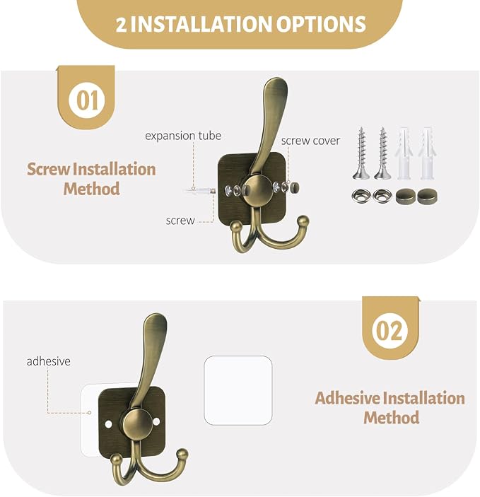 VIS'V 3 Prong Coat Hooks Wall Mount, Metal Self Adhesive Entryway Wall Hooks - Image 4