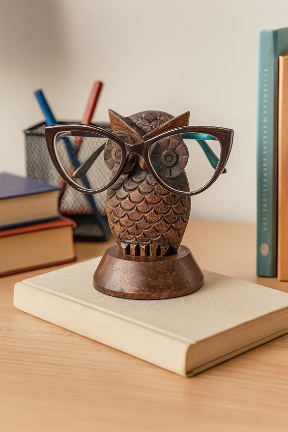 Stocking Stuffers Wooden Owl Glasses Holder Night Stand Reading Eyeglass - Image 5