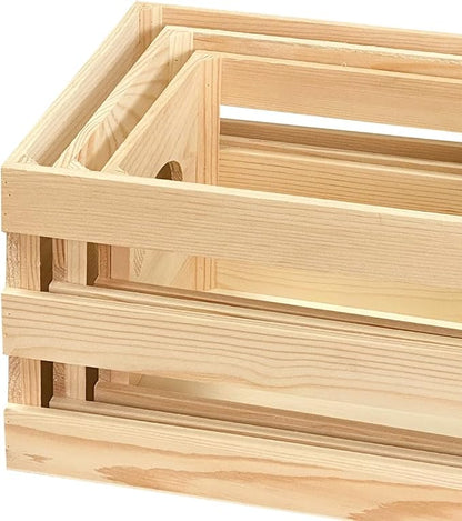 3 Pieces Wooden Pallet Crates Nesting Unfinished Wood Trays Storage - Image 4