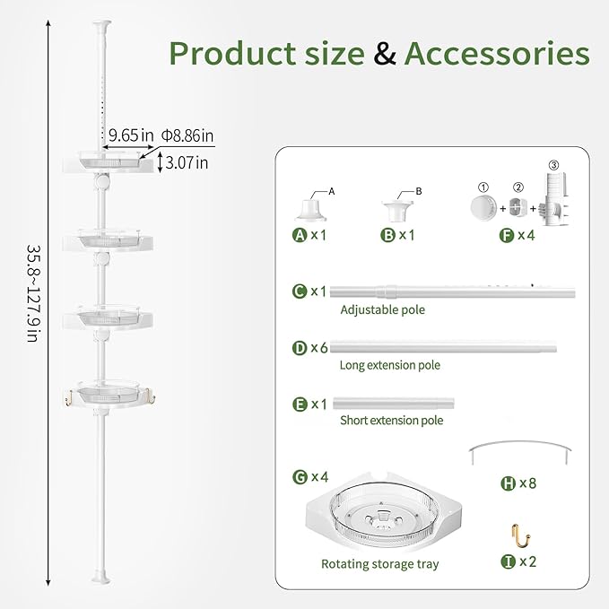 akinbas 360° Rotating Shower Caddy Tension Pole - Image 4