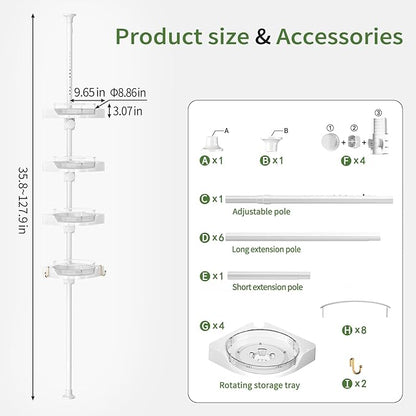 akinbas 360° Rotating Shower Caddy Tension Pole - Image 4