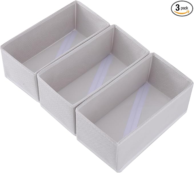 Socks Drawer Organizer Set of 3 Pack Raw White, Closet Cabinet Dresser Storage by Bructhun