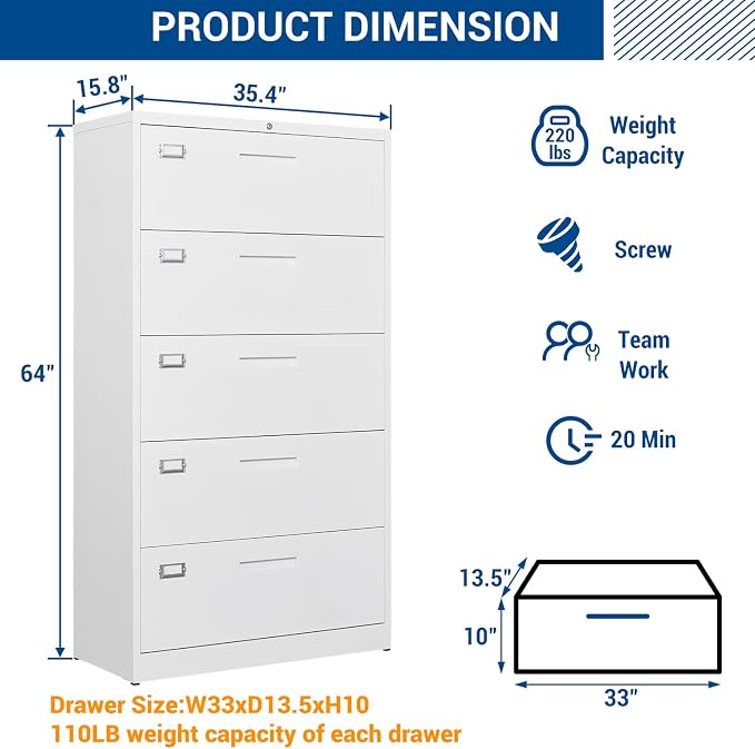 Lateral File Cabinet with 5 Drawers - Image 3