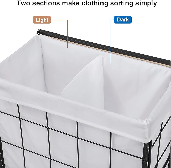 Durable Laundry Hamper with Removable Liner Bag, Heavy Duty Wheels, Wood Lid - Image 5