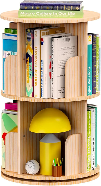 Kinembold Small Rotating Bookshelf, 2 Tier Revolving Bookcase 360 Display Round by Accompanyingyourchildsgrow