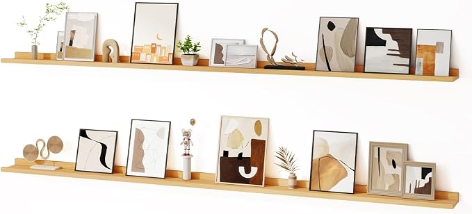 Floating Picture Ledge Shelves for Wall Set of 2, 84 Inches Picture Ledge Shelf by FunMemories