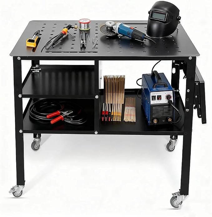 Portable Welding Table with Foldable Side Panels, Mobile Workbench Cart with - Image 7