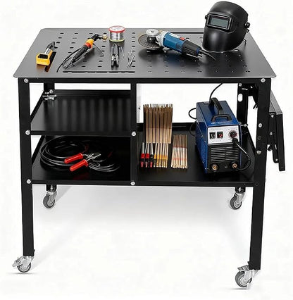 Portable Welding Table with Foldable Side Panels, Mobile Workbench Cart with - Image 7