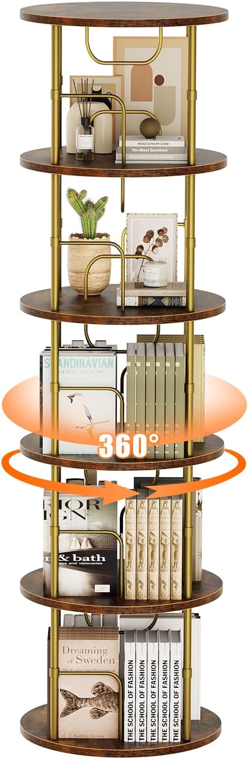 ALLSTAND 5 Tier Rotating Bookshelf, 360 ° Display Stackable Spinning Bookshelf - Image 8