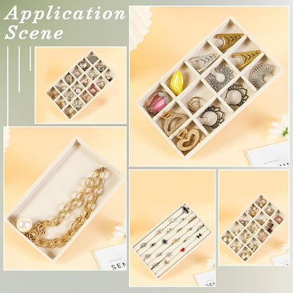 2Pcs 5 x 8.3 Inch Jewelry Box Tray Velvet Jewelry Drawer Insert Antique White - Image 5