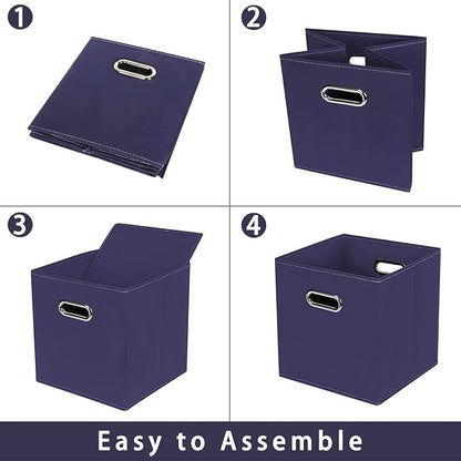Navy Blue Fabric Storage Bins, Foldable Cube Bins - Image 6