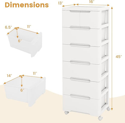 LOKO 7-Drawer Plastic Rolling Storage Cart | Mobile Storage Cabinet | Vertical - Image 3