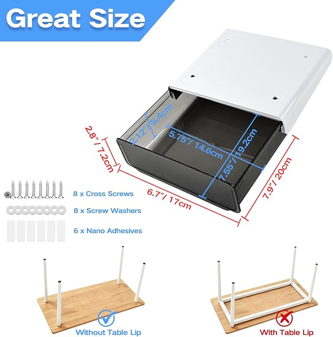 OSPNIEEK Self-adhesive Under Desk Drawer Organizer, 2 Pack Table Hidden Slide - Image 6