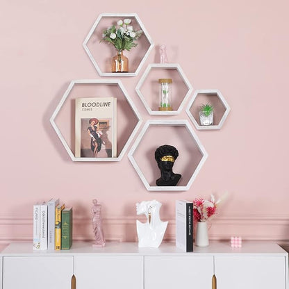Hexagon Shelves, Floating Wall Shelf, Honeycomb Octagon Cube Shelves Wood | - Image 4