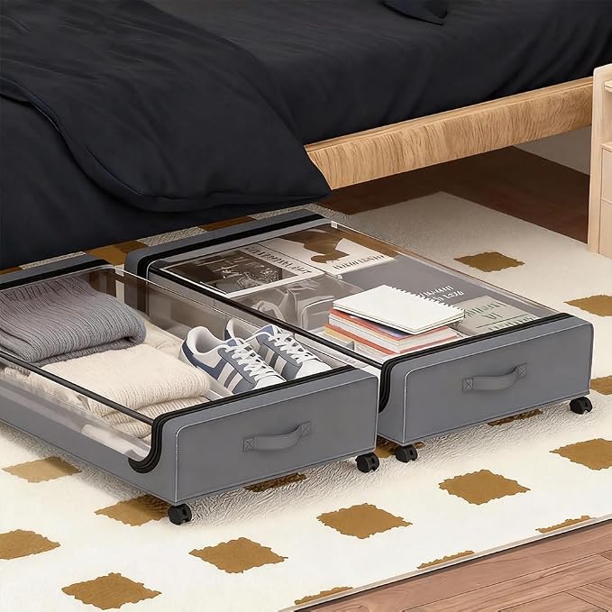 Under Bed Storage with Wheels, 6.7'' Tall Underbed Storage Containers with Lids - Image 5
