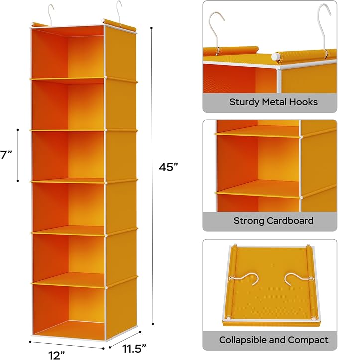 MAX Houser 6-Shelf Hanging Closet Organizer, Hanging Storage Shelves - Image 3
