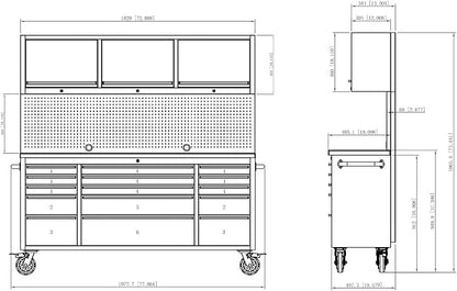 CT Copper Tailor 72-inch Tool Chest Cabinet Rolling Garage Workbench - Image 2