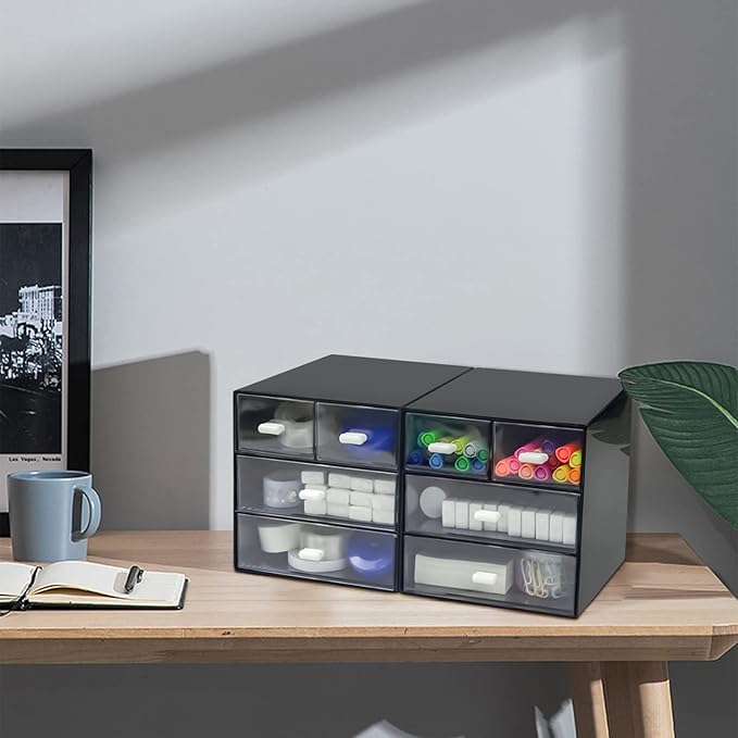 Desk Organizer with Drawer, Desk Storage Box, Plastic Office Stationery - Image 6