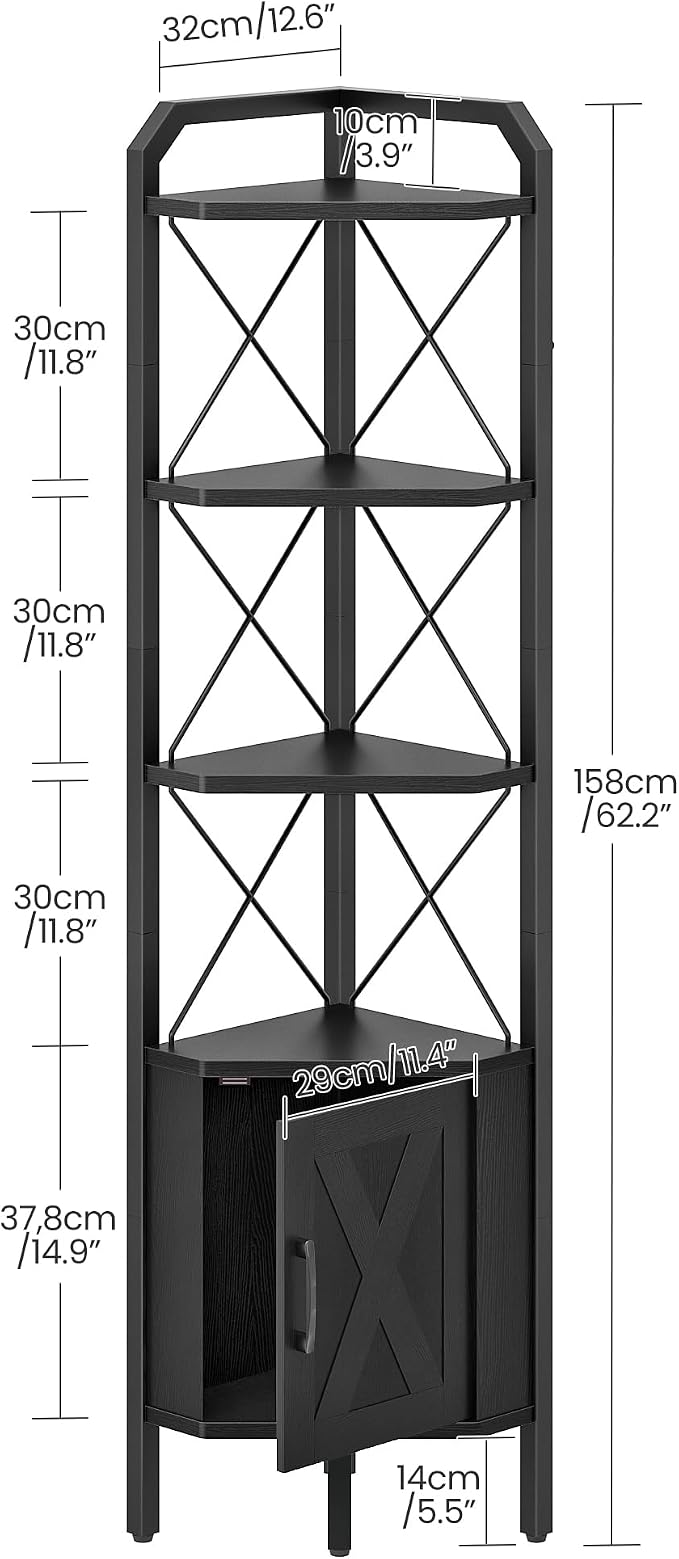 62.2" Corner Shelf with Cabinet, 4-Tier Tall Corner Bookshelf with X-Shaped and - Image 3