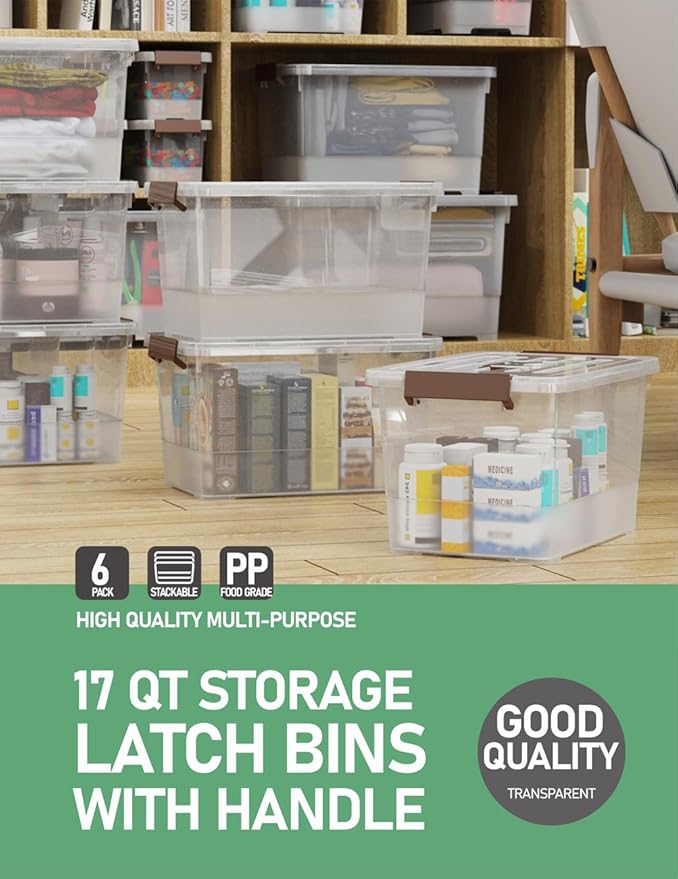 WYT 6 Pack 17qt Clear Plastic Storage Bin - Image 5
