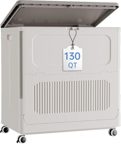 HAIXIN Large Storage Bin with Lid - 130QT Plastic Storage Box with Wheels by HAIXIN