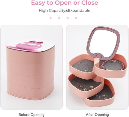 Pink Christmas Ball Rotating Jewelry Organizer Box 4-Layer 360° Rotatable ABS - Image 3