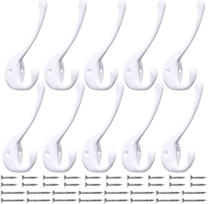 10 Pack Heavy Duty Dual Coat Hooks Wall Mounted by IBosins