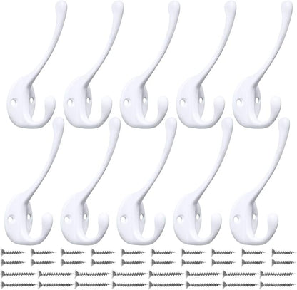 10 Pack Heavy Duty Dual Coat Hooks Wall Mounted by IBosins