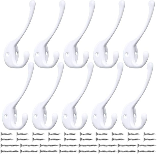 10 Pack Heavy Duty Dual Coat Hooks Wall Mounted by IBosins