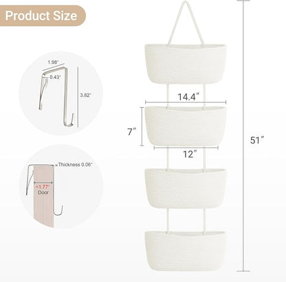 Dahey Over The Door Hanging Basket Storage 4-Tier Woven Wall Basket, Hook Fits - Image 4