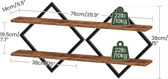 CHOEZON Floating Shelves, 2-Tier Hanging Shelves, Wall Shelf Set of 2, Wall - Image 2
