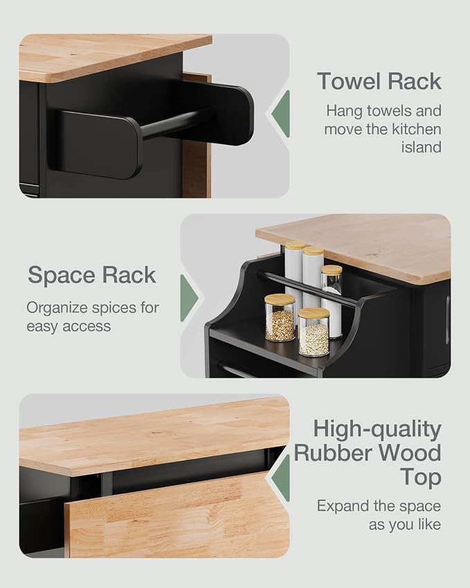 Kitchen Island with Storage, Kitchen Cart on 5 Universal Wheels, Mobile Kitchen - Image 6