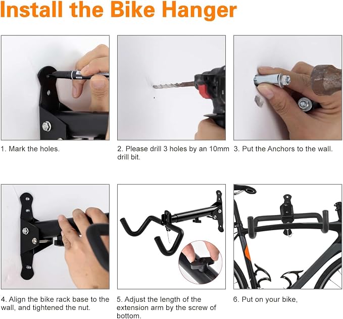 Cyfie Bike Wall Mount Garage Rack, Adjustable Horizontal Bike Storage Hanger - Image 8