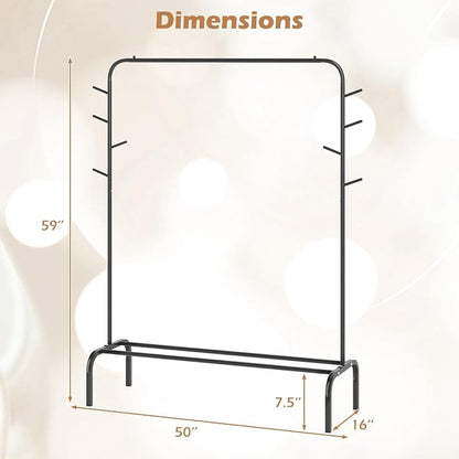 Giantex Clothes Rack for Hanging, 8 Hooks & Storage Shelf, Heavy-duty Metal - Image 4