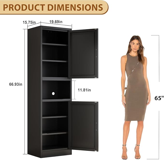 Tall Metal Narrow Bathroom Storage Cabinet 67" H, Tall Black Pantry Cabinets - Image 2