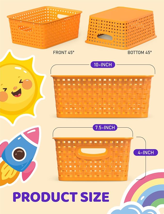 WYT 6-Pack Plastic Small Shelf Storage Weave Baskets Organizing - Image 2