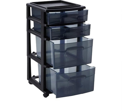 HOMZ Drawer Tower, 4-Tier Clear Plastic Storage Organizer Cart, and Classroom - Image 9