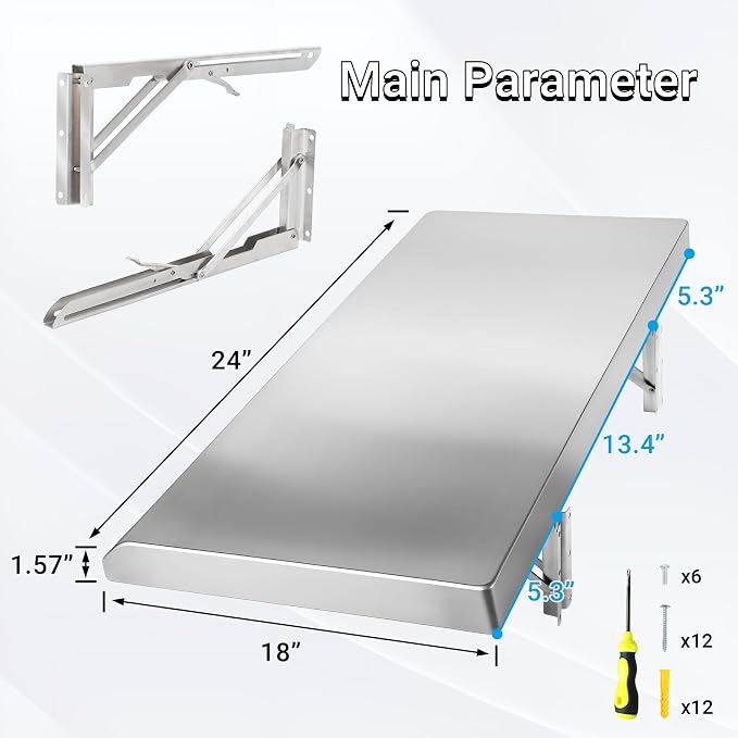 Stainless Steel Folding Concession Shelf 24" x 18" | Heavy Duty Drop Down - Image 3