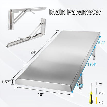 Stainless Steel Folding Concession Shelf 24" x 18" | Heavy Duty Drop Down - Image 3