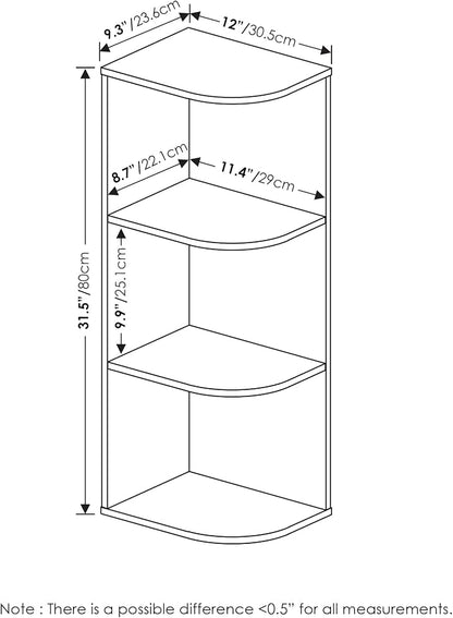 Furinno PASIR Book Shelf, 3-Tier Corner Bookshelf, Open Shelves Bookcase 9.3 x - Image 3