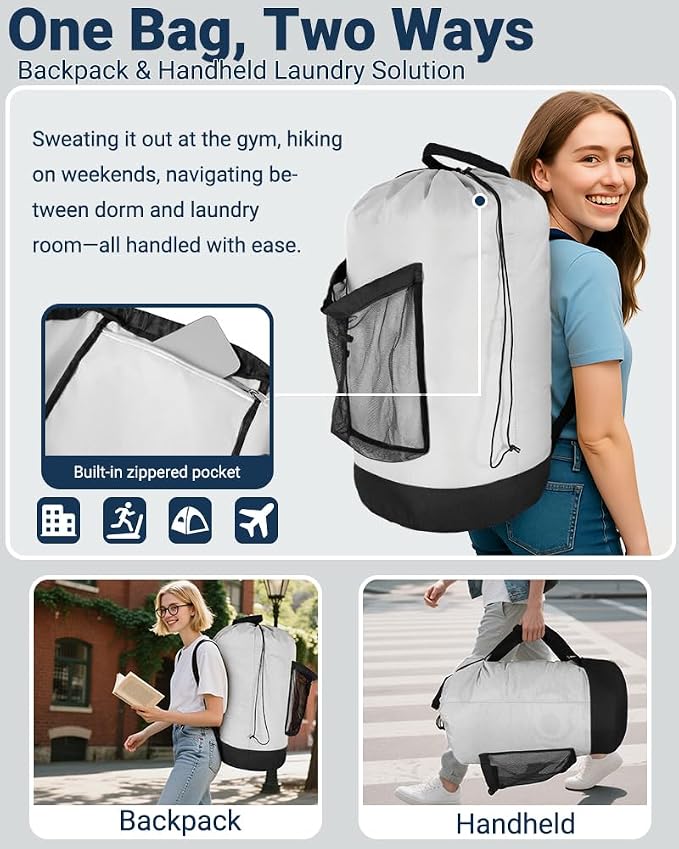 Laundry Bag with Shoulder Straps and Mesh Pocket Laundry Backpack Large - Image 4