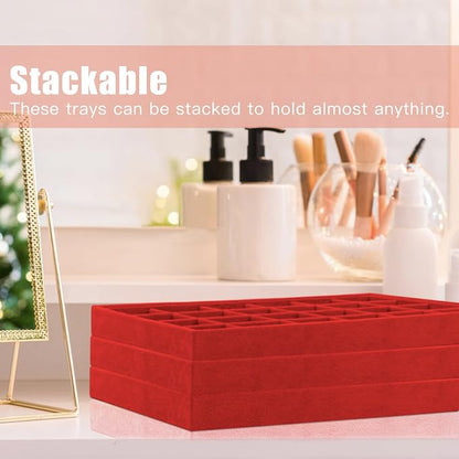 Rocutus Jewelry Trays, 3 Pack Stackable Velvet Jewelry Organizer Tray Drawer - Image 7