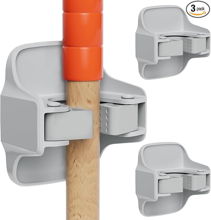 reliahom 3 Pack Broom Holder Wall Mount Mop Grippers No Drilling Self Adhesive by reliahom