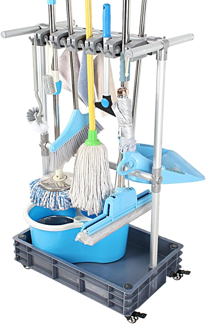 Broom And Mop Holder Put Wet Mops Movable Floor-Mounted Mop Rack Floor Standing by QTJH
