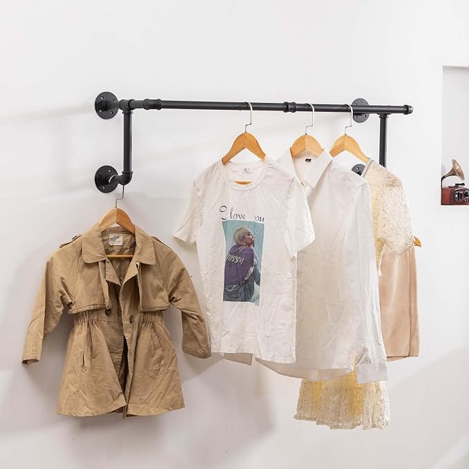 Clothes Rack, Industrial Wall Pipe Clothing Rack - Image 3