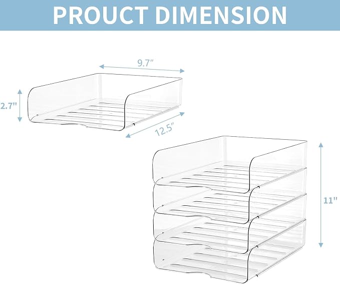 4-Tier Paper Organizer for Desk, Stackable Desk Organizer Paper Tray, A4 Storage - Image 4