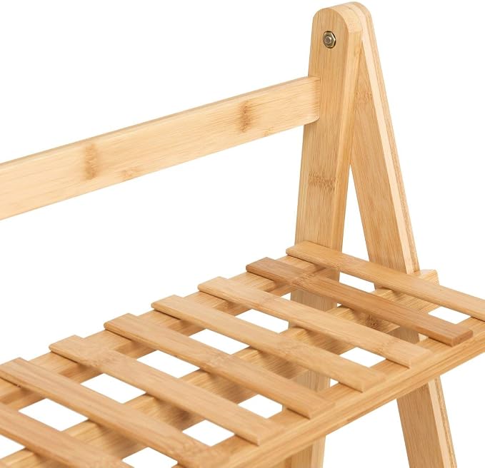3-Tier Bamboo Plant Flower Stand Rack Shelf, Foldable Planter Racks, Pot - Image 5
